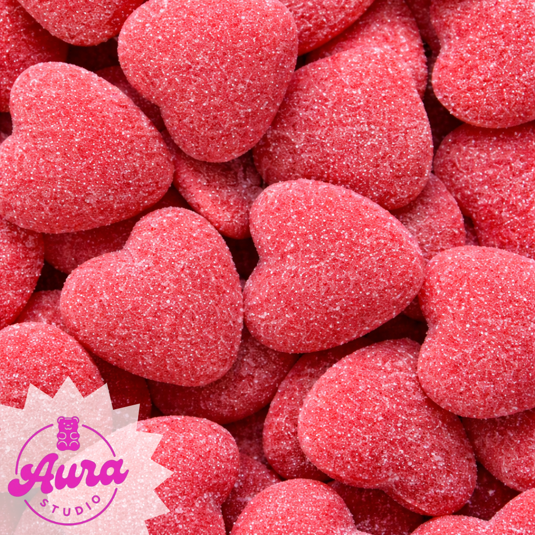 Braškių skonio širdelės formos guminukai be glitimo