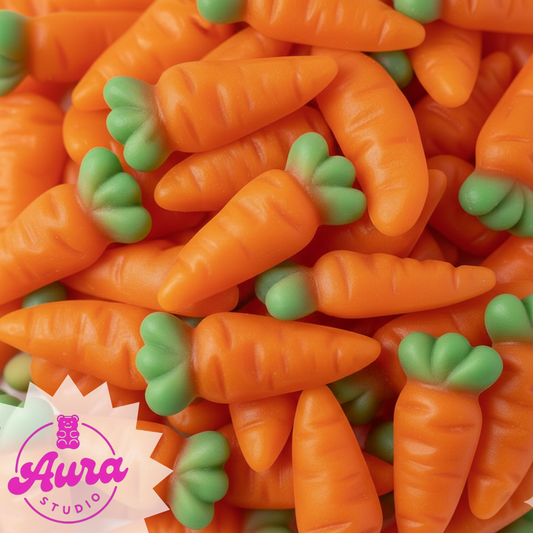 Vaisių skonio morkos formos guminukai be glitimo